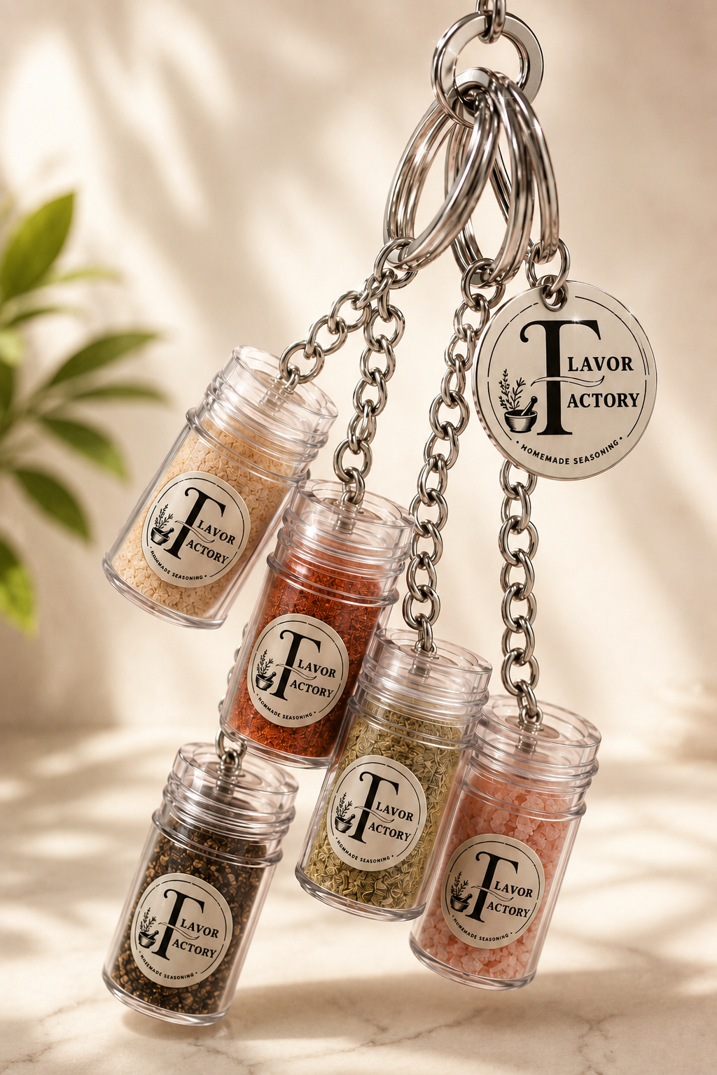 Flavor Factory Signature Keychain with miniature seasoning charm set